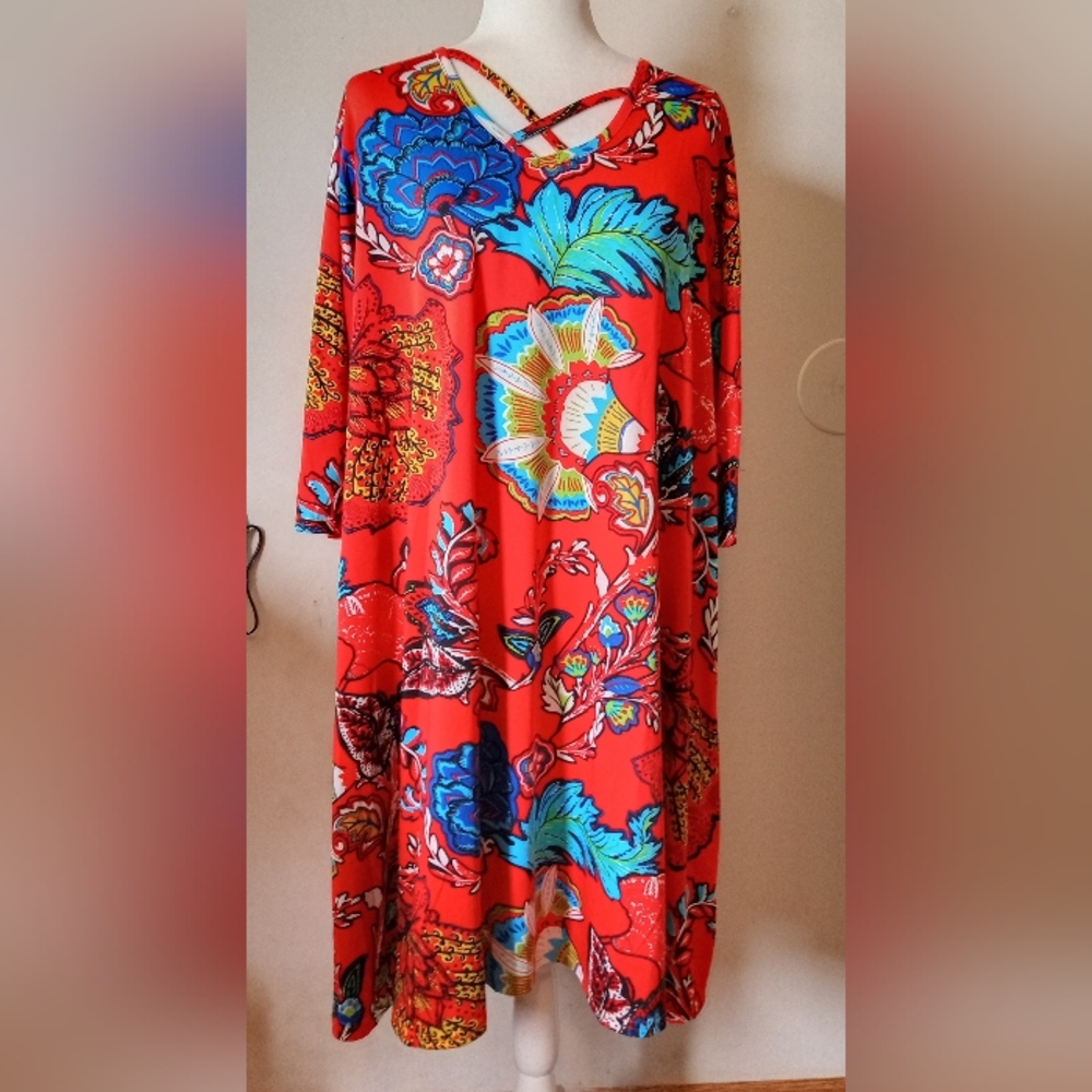 Southern Charm Vibrant Floral Red Dress Women's Size XL